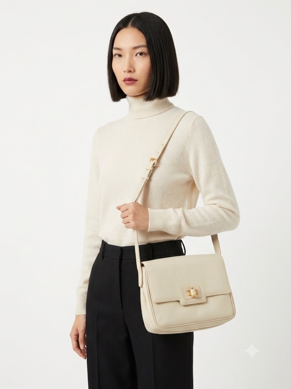Vintage Gucci Cream Beige Leather GG Turnlock Shoulder Bag